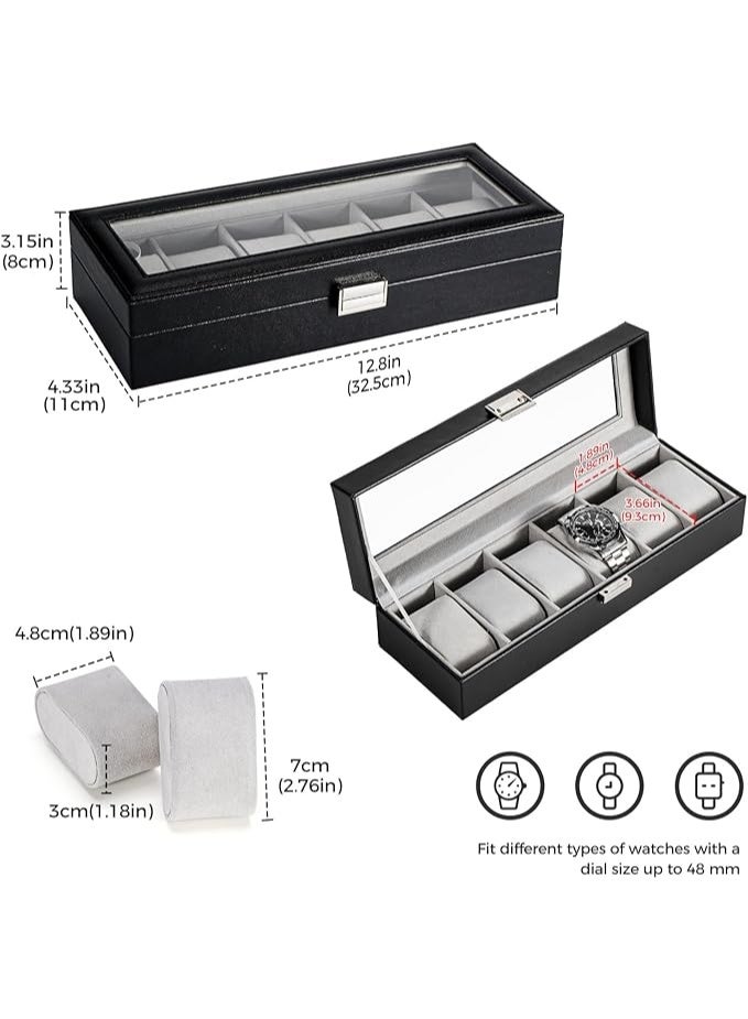 6-Slot Watch Box for Men, Mens Watch Case, Watch Storage Watch Holder Organizer for Men, Watch Display Case With Glass Lid - Image 5