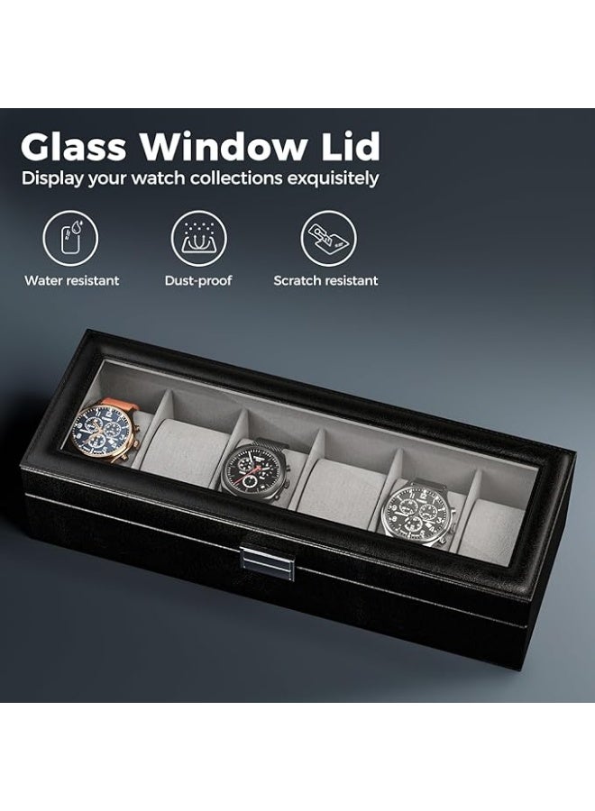 6-Slot Watch Box for Men, Mens Watch Case, Watch Storage Watch Holder Organizer for Men, Watch Display Case With Glass Lid - Image 3