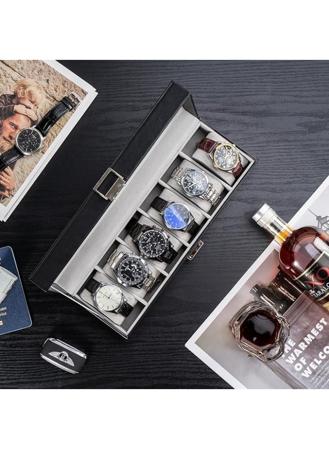 6-Slot Watch Box for Men, Mens Watch Case, Watch Storage Watch Holder Organizer for Men, Watch Display Case With Glass Lid - Image 2