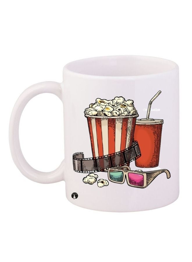 RYN Popcorn Printed Coffee Mug White/Red/Beige 11ounce