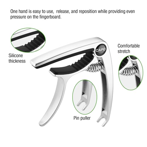 IMUSGO Guitar Capo, Capo for acoustic guitar, Capo for electric guitar, acoustic guitar capo 6 string, Guitar Capo for acoustic, Kapo, Guitar capos（Silver） - Image 2