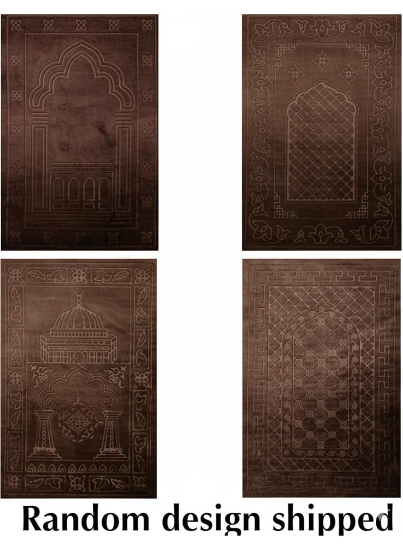 Fabienne Islamic Prayer Mat 70x110cm Smooth Velvet Texture Anti-Slip Premium Prayer Rug Compact Size Musalla for Men Women Kids Eid Gift Ramadan Carpet Dark Brown Random Print - Image 2