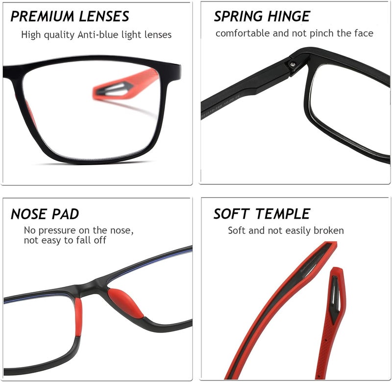 Hubeye TR90 Sports Reading Glasses for Men and Women Good Square Comfortable Flexible Anti-Blue Computer Glasses High Quality Comfortable Reading Aid - Image 4