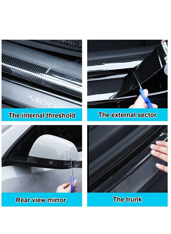 Car Edge Door Guards Door Sill Protector 3 Rolls 5D Carbon Fiber Black Vinyl Wrap Automotive Vehicles Door Sill Protector Anti Collision Film Fits for Car 2In x 17Ft 1.2In x 17Ft 2.7In x 33Ft - Image 2