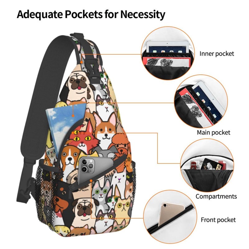 Betyiwling Dogs And Cats Sling Backpack Unisex Crossbody Chest Bag Shoulder Chest Bag For Women Men Hiking Travel - Image 5