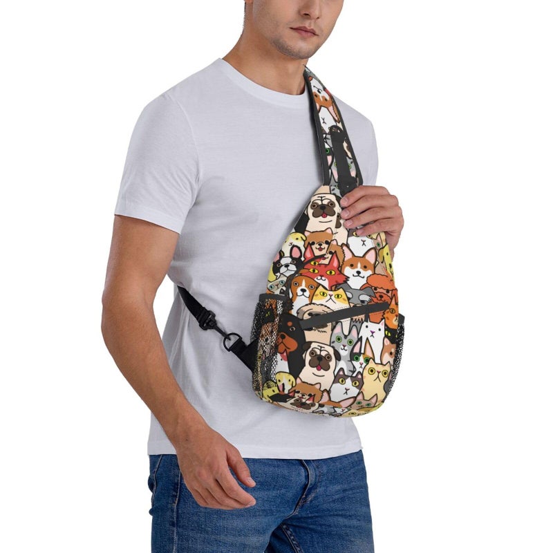 Betyiwling Dogs And Cats Sling Backpack Unisex Crossbody Chest Bag Shoulder Chest Bag For Women Men Hiking Travel - Image 3