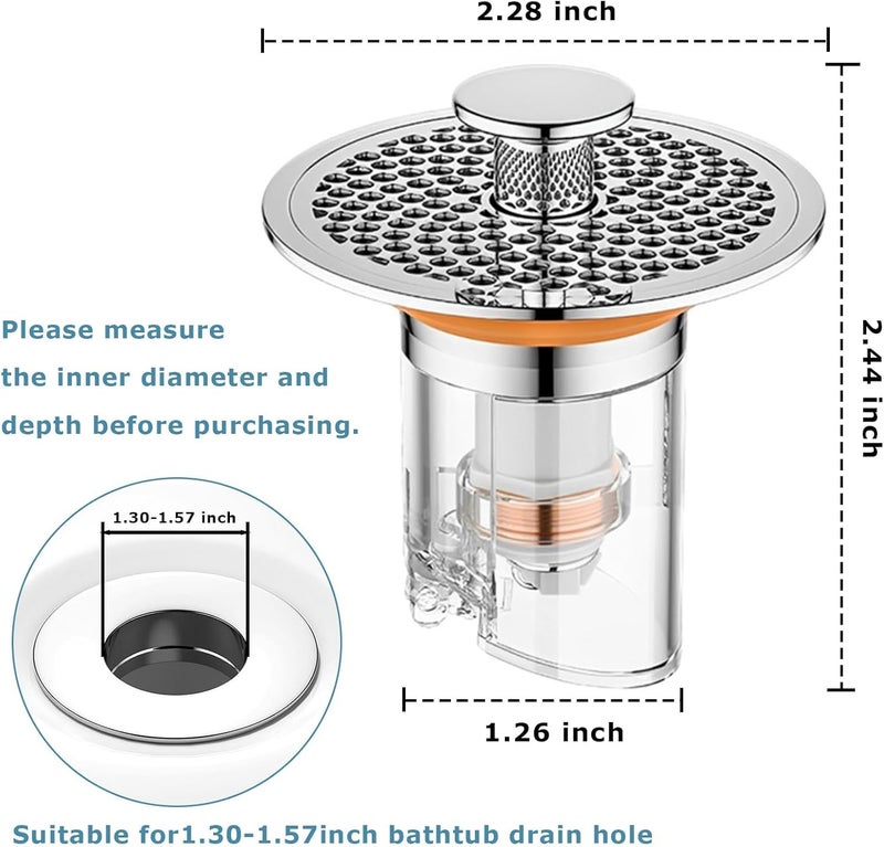 KASTWAVE Pop Up Sink Drain Strainer, Stainless Steel Basin Anti Odor Drain Filter with Brass Spring Core and Anti Clogging Filter Basket, Bathroom Sink Stopper for 1.30"-1.57" Basin Round Drain Holes, Silver - Image 2