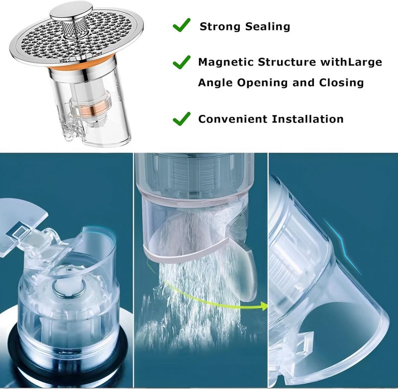 KASTWAVE Pop Up Sink Drain Strainer, Stainless Steel Basin Anti Odor Drain Filter with Brass Spring Core and Anti Clogging Filter Basket, Bathroom Sink Stopper for 1.30"-1.57" Basin Round Drain Holes, Silver - Image 4