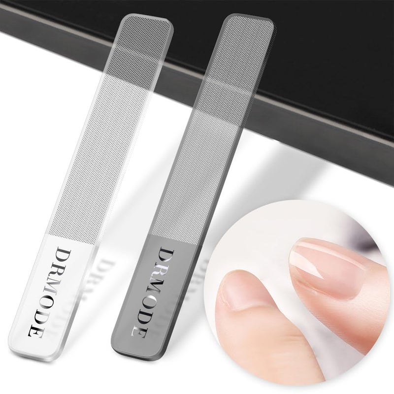 DRMODE Glass Nail File - 2PC Upgrade Glass Nail Shiner for Natural Nails Nano Nail Buffers Crystal Polisher with Case, Professional Manicure Tools Kit for Acrylic Nail Care for Women and Girls - Image 1