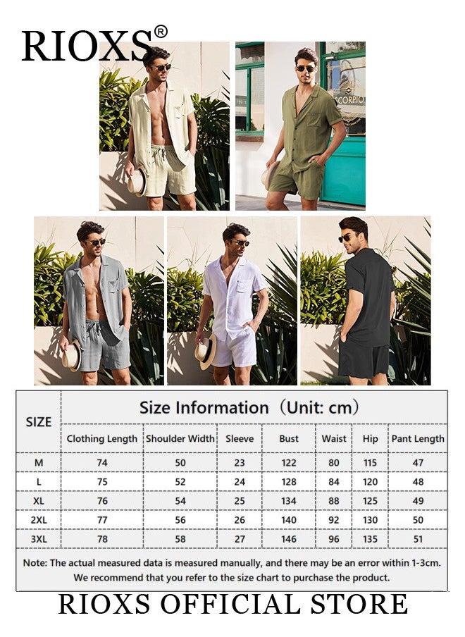 RIOXS - Men's Button-Down Shirts, Casual 2 Piece Outfits with Pockets, Lightweight, Breathable Beach Outfit, Crafted from High-quality Cotton Linen Blend, Perfect for Daily Wear, Sports, Party, Fitness, Working or Traveling - Image 1