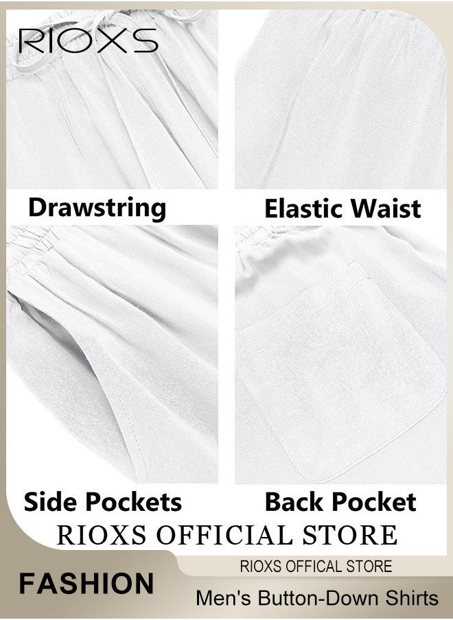 RIOXS - Men's Button-Down Shirts, Casual 2 Piece Outfits with Pockets, Lightweight, Breathable Beach Outfit, Crafted from High-quality Cotton Linen Blend, Perfect for Daily Wear, Sports, Party, Fitness, Working or Traveling - Image 1