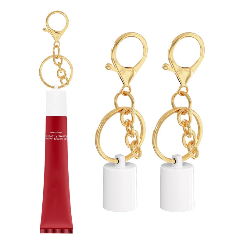 Sonnorel Lip Gloss Keychain Compatible for Summer Fridays Lip Balm, Lipgloss Cap and Holder Set 2 SET (White Cap,Gold Keychain) - Image 1