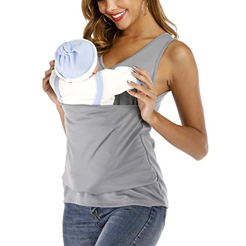 amropi Women's T-Shirts Soothe V Neck Sleeveless Kangaroo Tank Tops (Grey,S) - Image 2