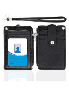 Y&D Badge Holder with Zipper, Cute Id Wallet Leather Credit Card Zipper Lanyard, 2 Sided 5 Slots and Key Chain  - Image 1