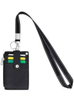 Y&D Badge Holder with Zipper, Cute Id Wallet Leather Credit Card Zipper Lanyard, 2 Sided 5 Slots and Key Chain  - Image 2
