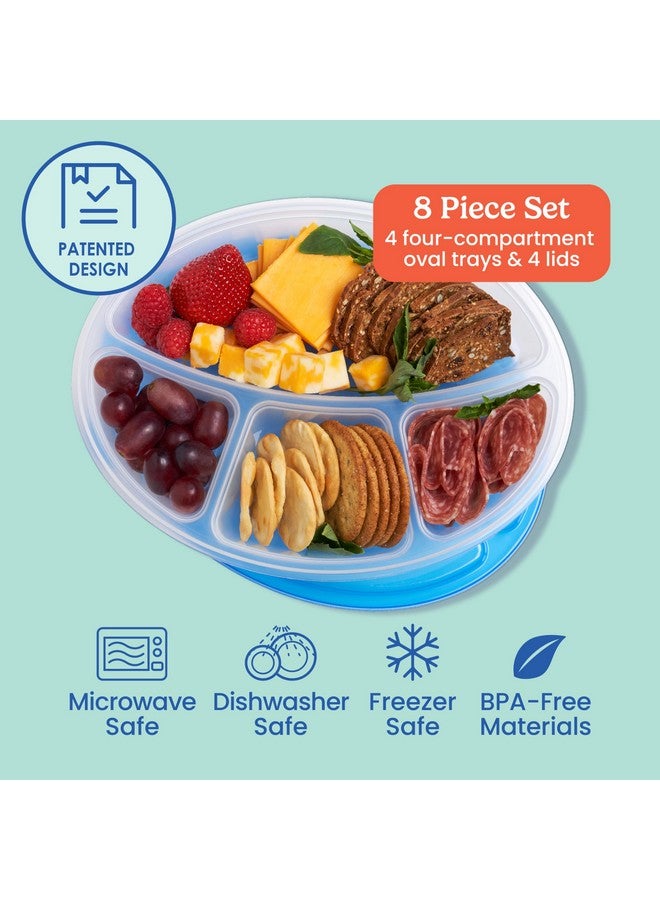 Bentgo حاويات بنتغو إيزي بوكس oval بأربعة أقسام - تصميم مسجل ببراءة اختراع مجموعة مكونة من 8 قطع؛ 4 صواني و4 أغطية ملائمة للحفاظ على النضارة؛ حاويات تخزين الطعام وإعداد الوجبات قابلة لإعادة الاستخدام خالية من BPA (كلاسيك) - Image 3