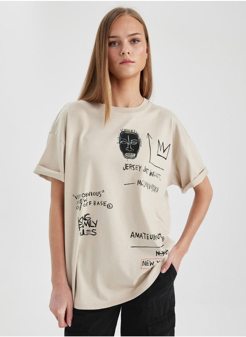 DeFacto - Oversize Fit Jean-Michel Basquiat Lisanslı  Crew N - Image 1