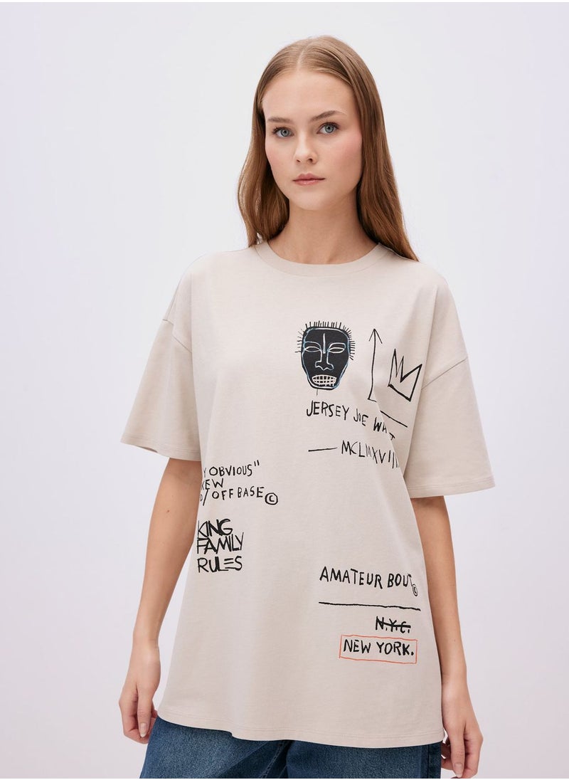 DeFacto - Oversize Fit Jean-Michel Basquiat Lisanslı  Crew N - Image 1