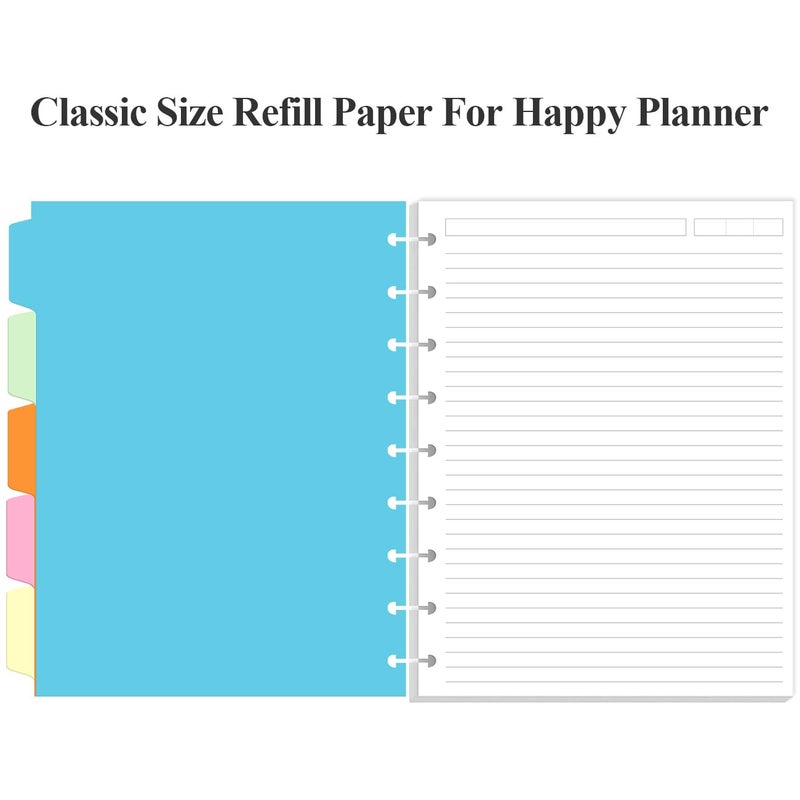 Yaridar 9 Disc Lined Paper Refills for Happy Planners - 100 Sheets/200 Pages Classic Size Lined Paper with 5 Sheets Dividers, 7" x 9.25" - Image 3