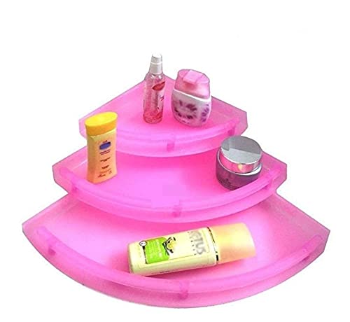 SVM Products Unbreakable Corner Shelf Pink for Bathroom and Kitchen Shelves Pack of 3 Plastic Medium