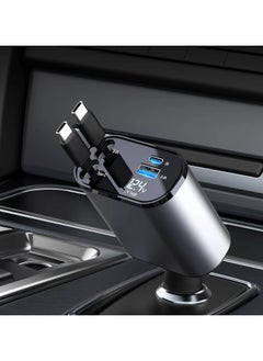 Car Fast Charger Type C  4-in-1 Adapter With Collapsible Lightning Dual USB Ports Voltage Display Compatible With iPhone iPad Galaxy 120W Power Output