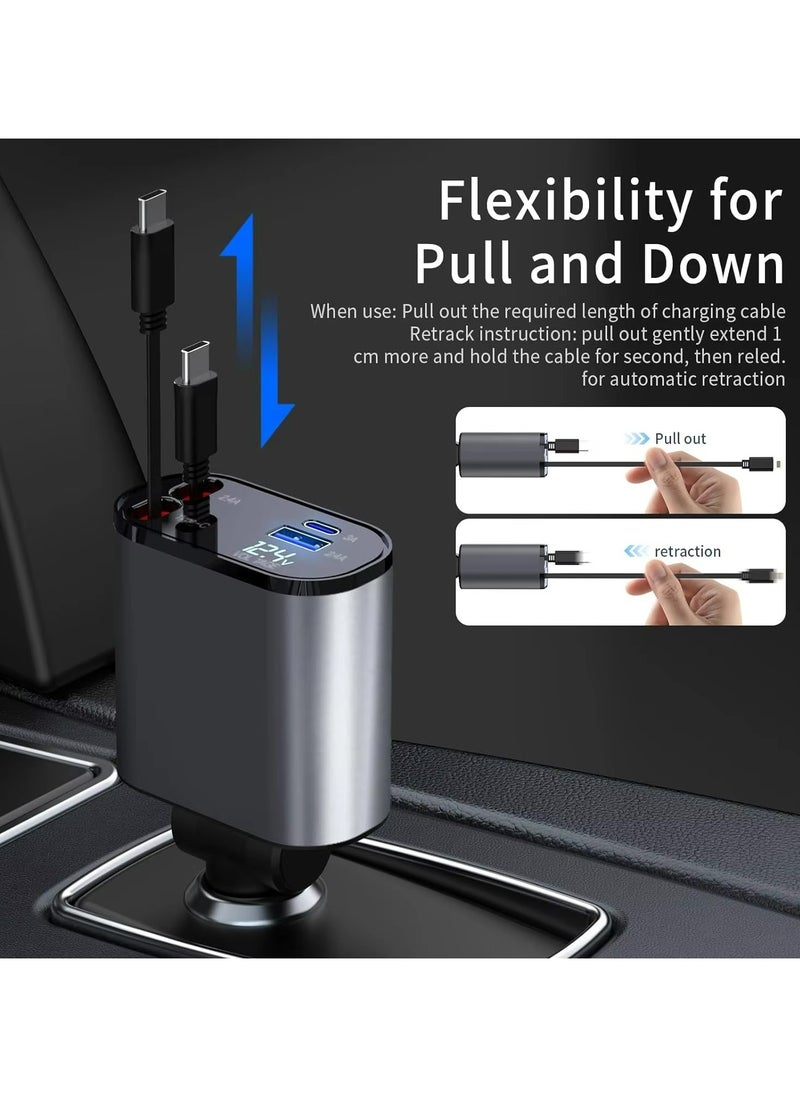 Generic - Car Fast Charger Type C  4-in-1 Adapter With Collapsible Lightning Dual USB Ports Voltage Display Compatible With iPhone iPad Galaxy 120W Power Output - Image 1