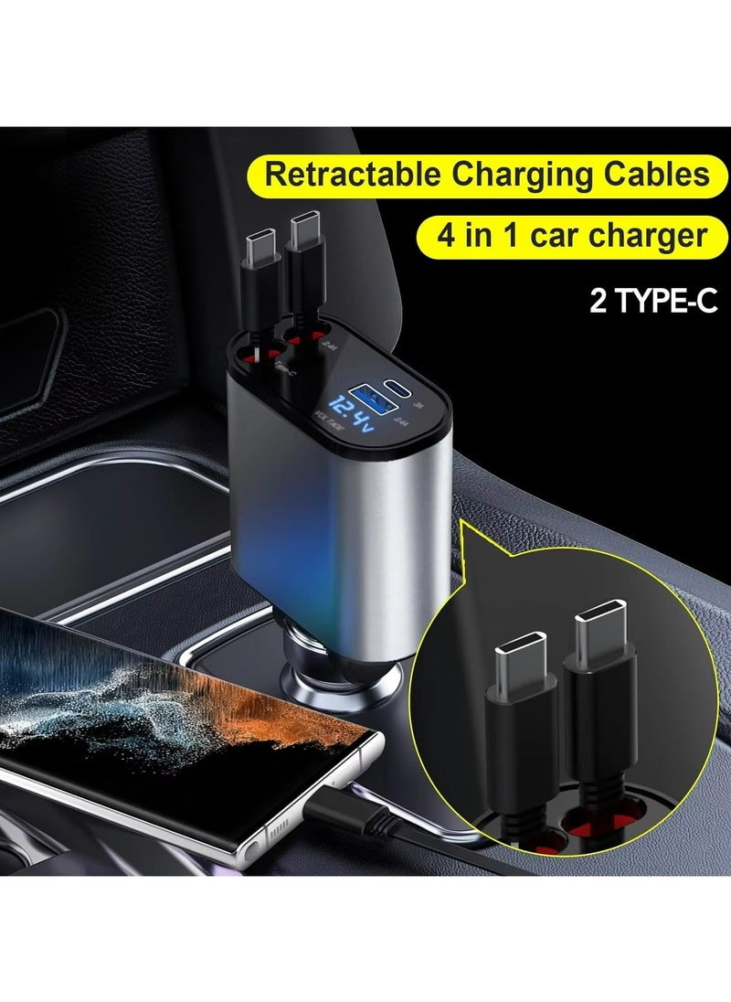 Generic - Car Fast Charger Type C  4-in-1 Adapter With Collapsible Lightning Dual USB Ports Voltage Display Compatible With iPhone iPad Galaxy 120W Power Output - Image 1