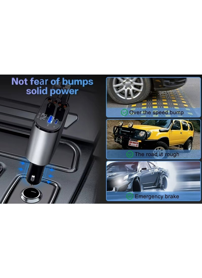 Generic - Car Fast Charger Type C  4-in-1 Adapter With Collapsible Lightning Dual USB Ports Voltage Display Compatible With iPhone iPad Galaxy 120W Power Output - Image 1