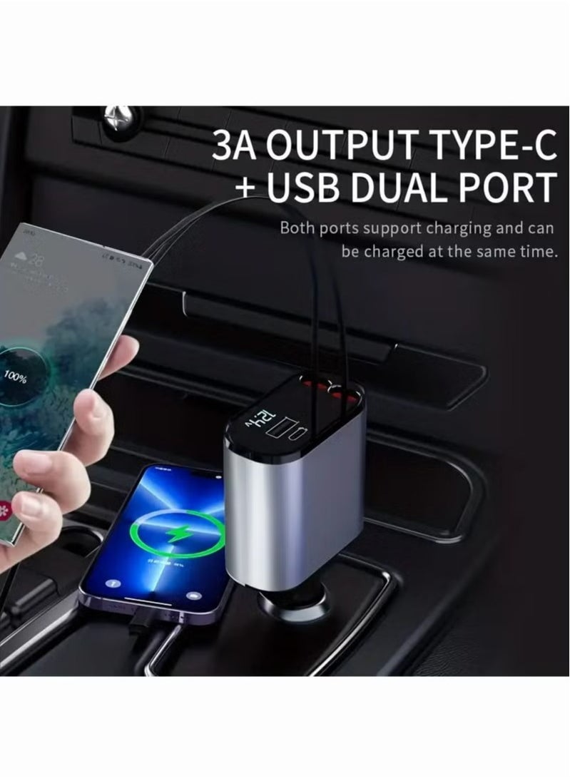 Generic - Car Fast Charger Type C  4-in-1 Adapter With Collapsible Lightning Dual USB Ports Voltage Display Compatible With iPhone iPad Galaxy 120W Power Output - Image 1