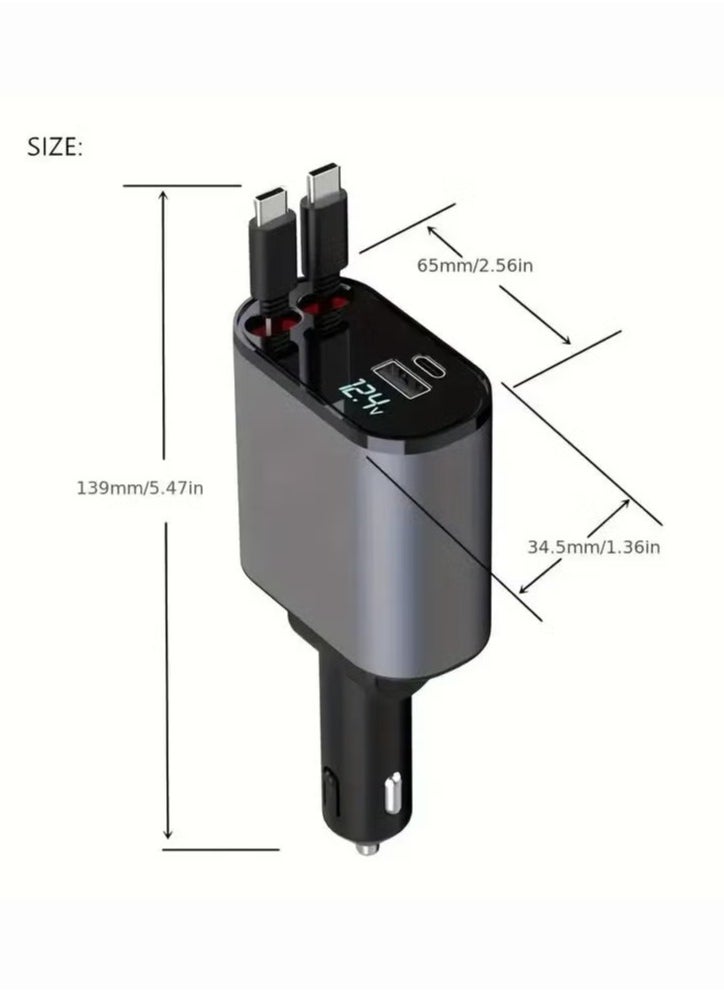 Generic - Car Fast Charger Type C  4-in-1 Adapter With Collapsible Lightning Dual USB Ports Voltage Display Compatible With iPhone iPad Galaxy 120W Power Output - Image 1