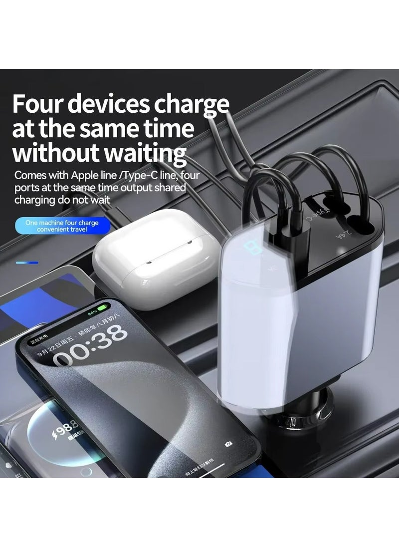 Generic - Car Fast Charger Type C  4-in-1 Adapter With Collapsible Lightning Dual USB Ports Voltage Display Compatible With iPhone iPad Galaxy 120W Power Output - Image 1