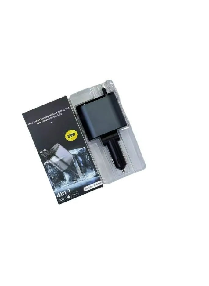 Generic - Car Fast Charger Type C  4-in-1 Adapter With Collapsible Lightning Dual USB Ports Voltage Display Compatible With iPhone iPad Galaxy 120W Power Output - Image 1