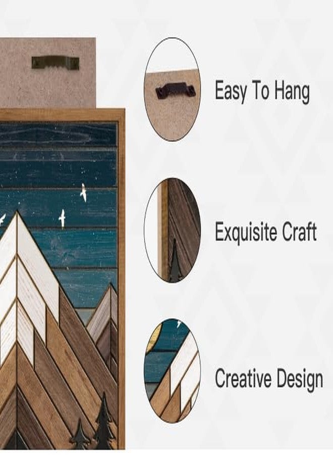 Putuo Decor لوحة جدارية خشبية على شكل جبل من بوتو ديكور، لوحة جدارية خشبية على شكل قمر فوق جبل، ديكور غربي، ديكور جداري ريفي مستوحى من مغامرات الكابينة لغرفة المعيشة أو غرفة النوم - Image 2