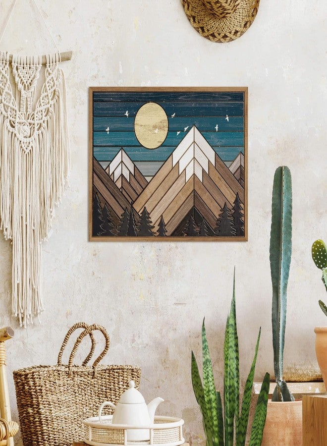 Putuo Decor لوحة جدارية خشبية على شكل جبل من بوتو ديكور، لوحة جدارية خشبية على شكل قمر فوق جبل، ديكور غربي، ديكور جداري ريفي مستوحى من مغامرات الكابينة لغرفة المعيشة أو غرفة النوم - Image 5
