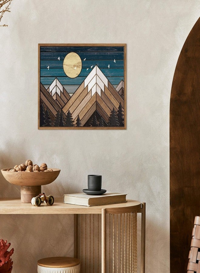 Putuo Decor لوحة جدارية خشبية على شكل جبل من بوتو ديكور، لوحة جدارية خشبية على شكل قمر فوق جبل، ديكور غربي، ديكور جداري ريفي مستوحى من مغامرات الكابينة لغرفة المعيشة أو غرفة النوم - Image 4