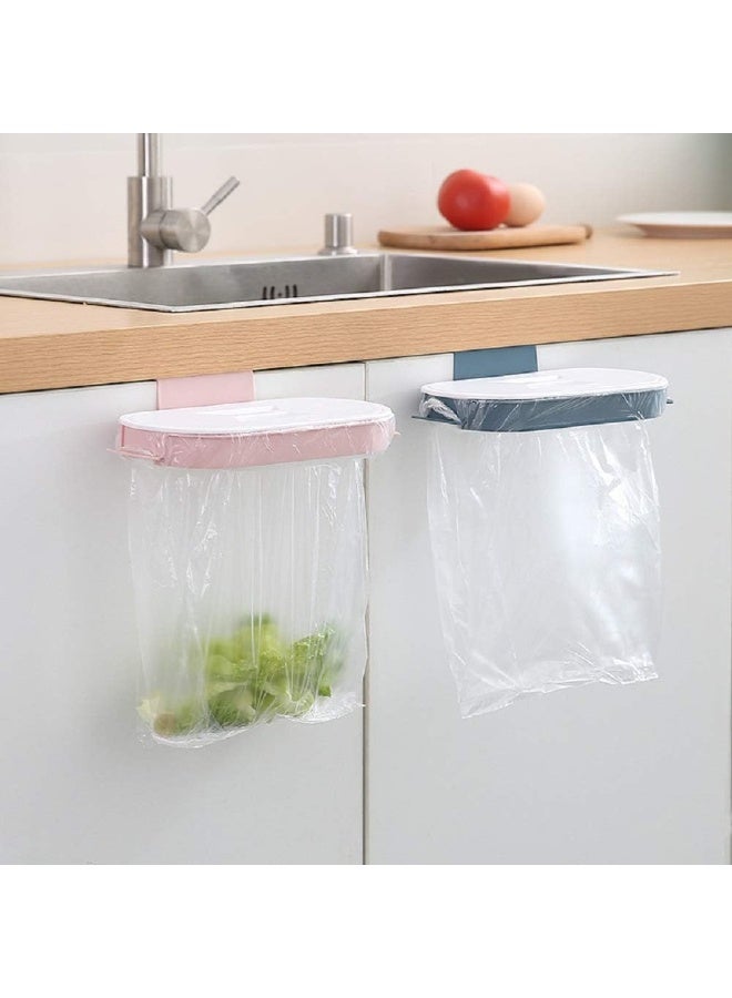 Bukela 2 PCS Plastic Trash Rack, Portable Hanging Organizer, Trash Bag Holder with Lid (Blue and Pink) - Image 4