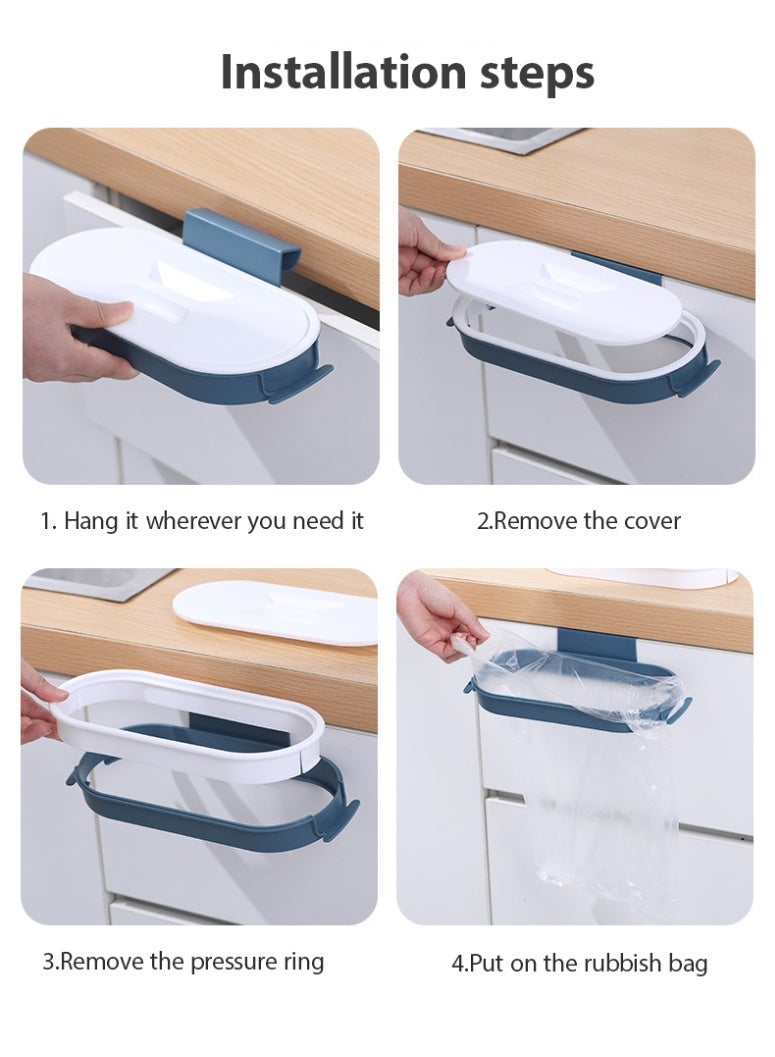 Bukela 2 PCS Plastic Trash Rack, Portable Hanging Organizer, Trash Bag Holder with Lid (Blue and Pink) - Image 2