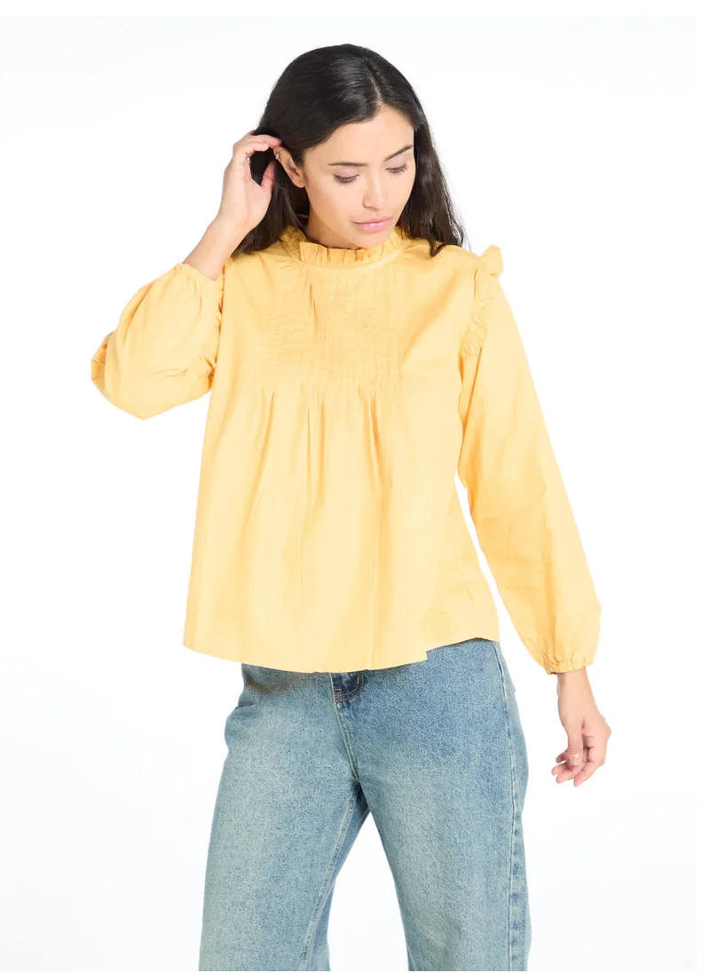 The Label Life Honey Pintuck Ruffled Blouse