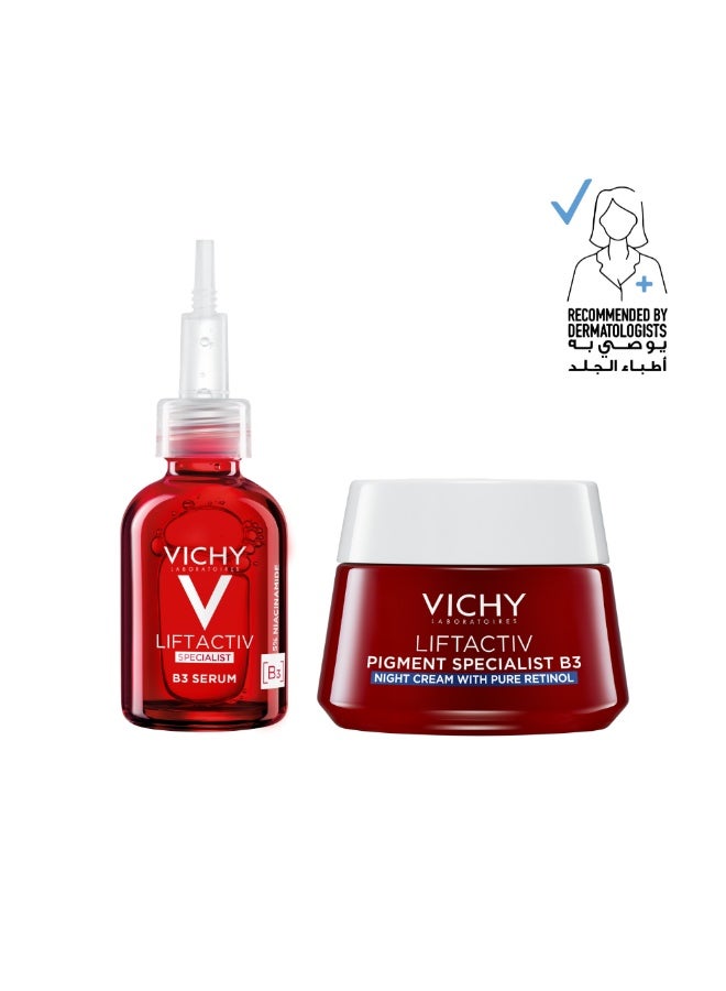 VICHY Liftactiv Pigment Specialist B3 Cream Night 50ml + Liftactiv Specialist B3 Anti Aging Serum For Dark Spots And Wrinkles With Niacinamide 30ml - Image 1
