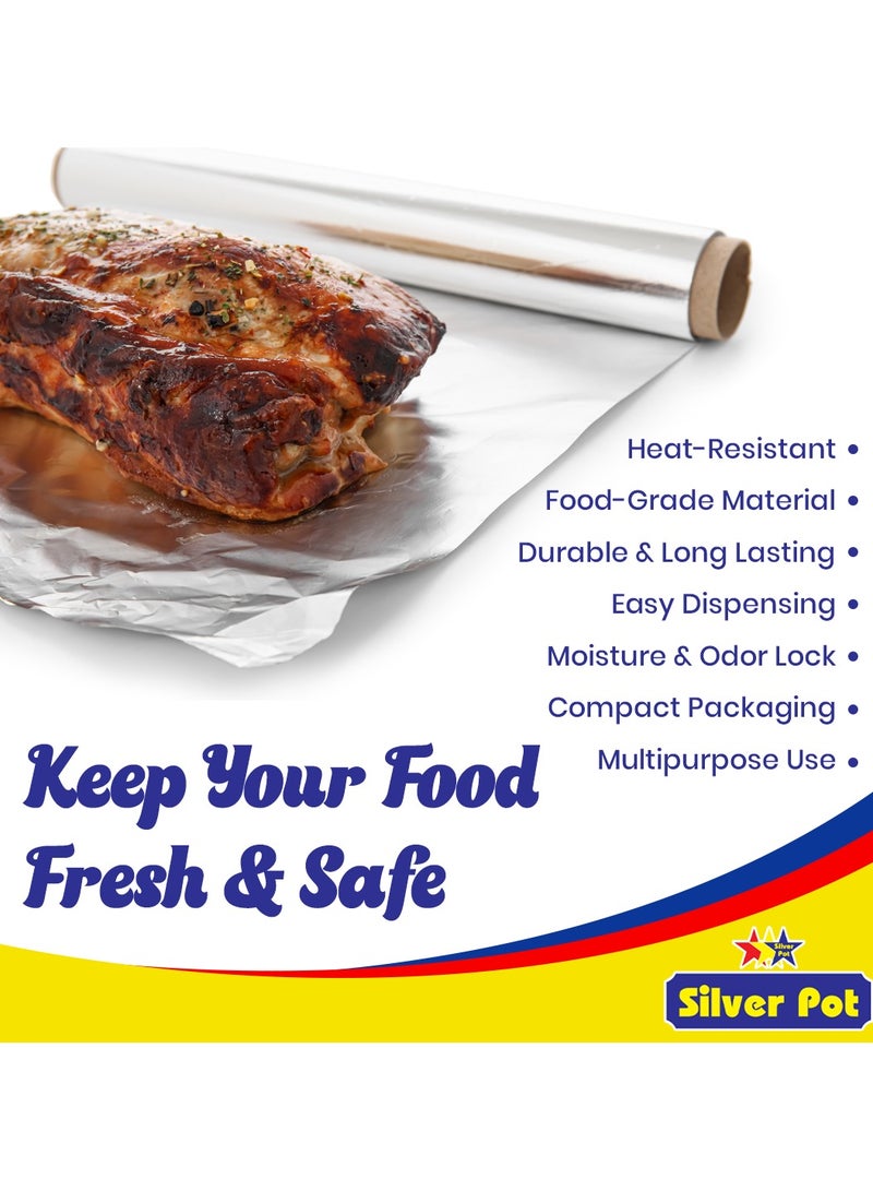 Silver Pot عبوة مزدوجة من ورق الألمنيوم سهل التنظيف عالي التحمل - إجمالي 75 قدم مربع (37.5 × 2) - متين ومتعدد الاستخدامات، مثالي للطهي، الخبز، التجميد، التغليف، وتخزين الطعام - Image 3
