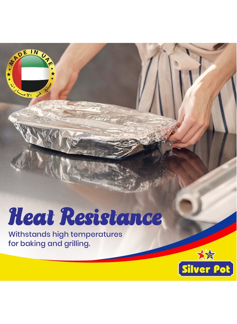 Silver Pot عبوة مزدوجة من ورق الألمنيوم سهل التنظيف عالي التحمل - إجمالي 75 قدم مربع (37.5 × 2) - متين ومتعدد الاستخدامات، مثالي للطهي، الخبز، التجميد، التغليف، وتخزين الطعام - Image 4