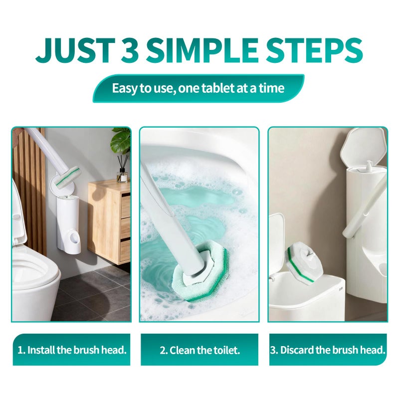 MNWHUC Disposable Toilet Brush, Toilet Bowl Cleaning System with 48 Count Wand Refill, Clean Brush Starter Kit with 1 Toilet Wand, 1 Storage Caddy and 1 wall Sticker (White) - Image 5