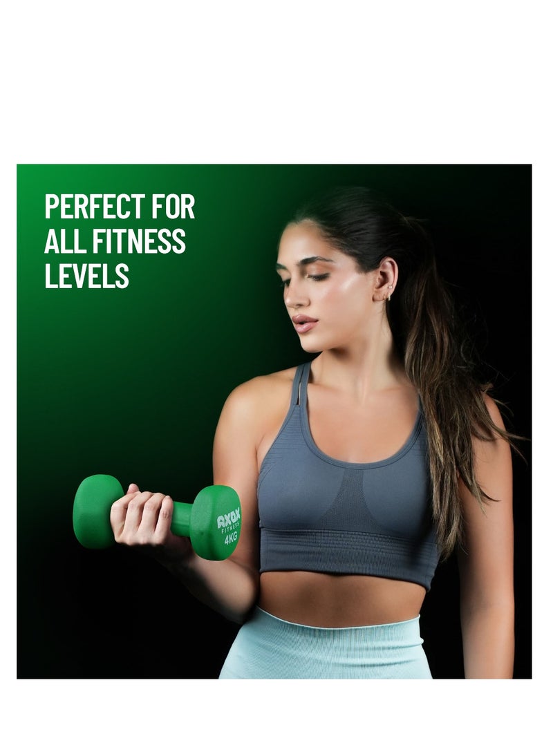 Axox Neoprene Dumbbell Pair 4 Kg For Home Workout & Strength Training Anti-Slip PVC Grip For Men & Women - Image 4
