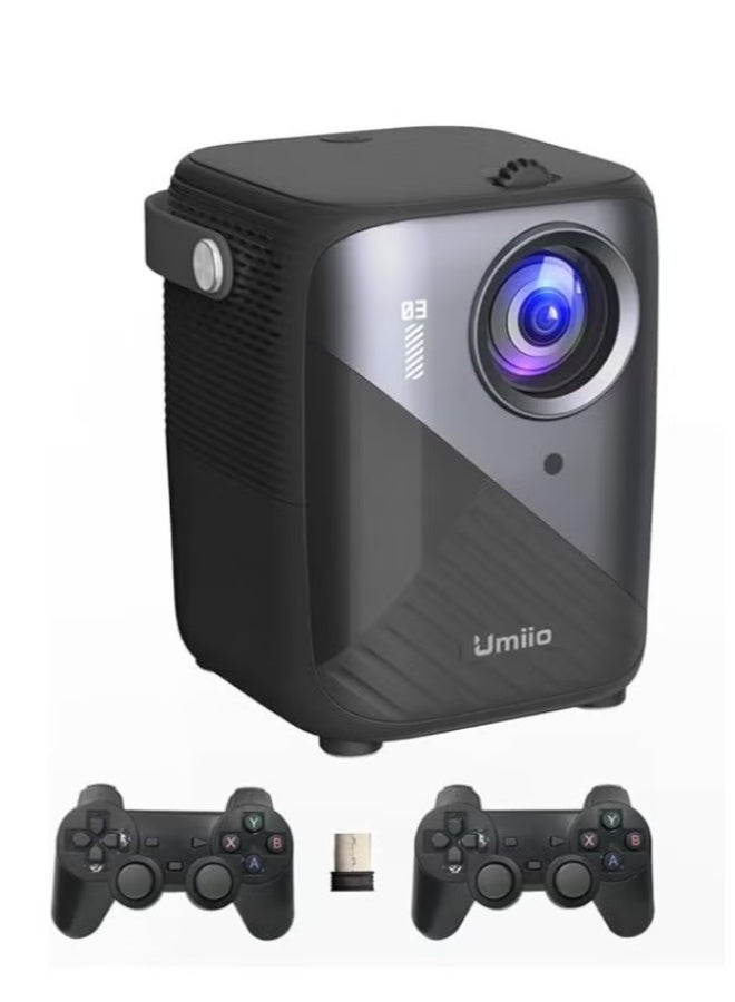 Umiio Q3 Pro Smart Projector, 4K Support, WiFi & Bluetooth, Portable Mini Video Projector, Dual Wireless Game Controllers, Keystone Correction, 50–150 Inch Large Screen Projection, HDMI Connectivity, Compatible with Android, iOS & PC, Home Theater, Gaming, Movies & Entertainment, Black - Image 1
