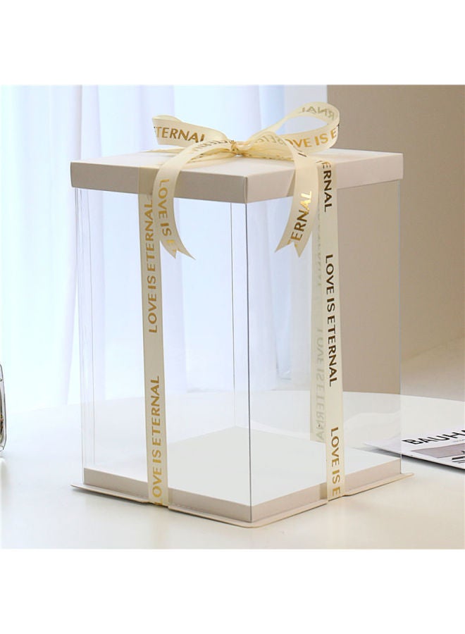 Full Transparent Snack Gift Birthday Cake Packaging Empty Box  Blocks Dust-proof-Specifications:1 Set 6inch Single Layer Length And Width 21.5 Height 16cm-Color:White Model + Free Ribbon - Image 2