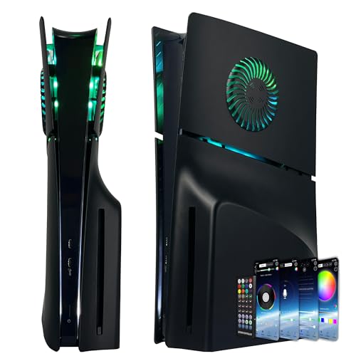 Dobewingdelou Faceplate for PS5 Slim Disc Edition with RGB Light Strip and Dust Filter with Cooling Vents DOBEWINGDELOU 400 Effects LED Light Ring Console Face Plate Cover DIY Decoration Kit Accessories Black - Image 1