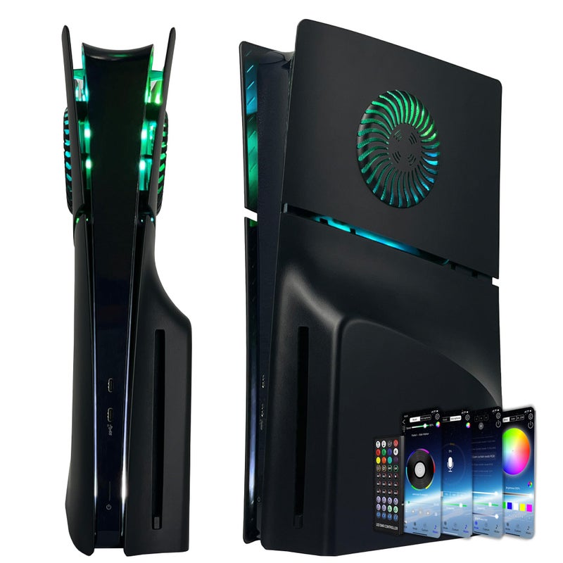 Dobewingdelou Faceplate for PS5 Slim Disc Edition with RGB Light Strip and Dust Filter with Cooling Vents DOBEWINGDELOU 400 Effects LED Light Ring Console Face Plate Cover DIY Decoration Kit Accessories Black - Image 2