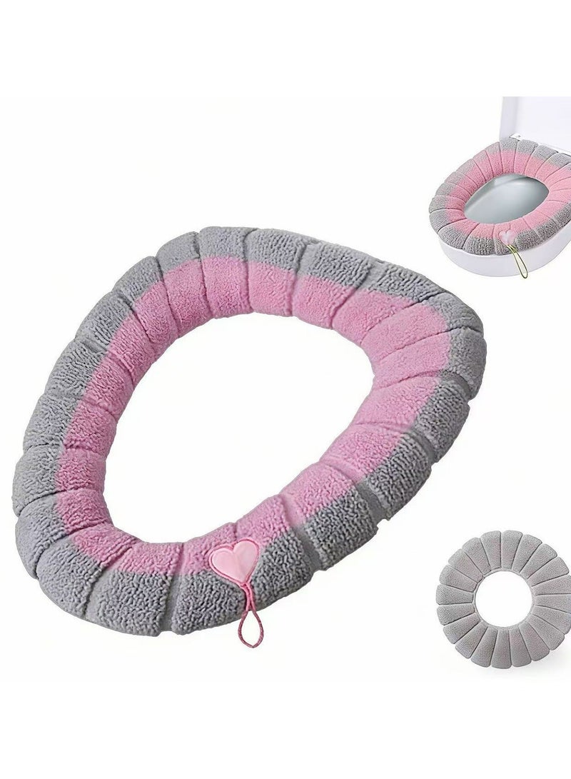 Bathroom Soft Thicker Warmer Stretchable Washable Toilet Seat Cover Pads, Toilet Seat Covers with Handle, Soft and Warm, Stretchable, Washable, Universal Size (Pink) - Image 1