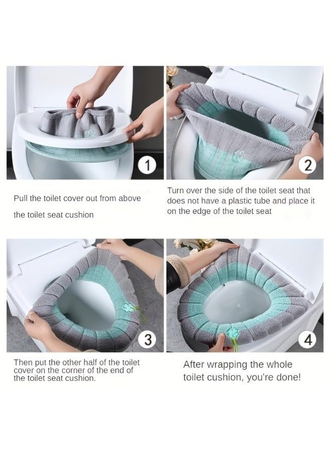 Bathroom Soft Thicker Warmer Stretchable Washable Toilet Seat Cover Pads, Toilet Seat Covers with Handle, Soft and Warm, Stretchable, Washable, Universal Size (Pink) - Image 5
