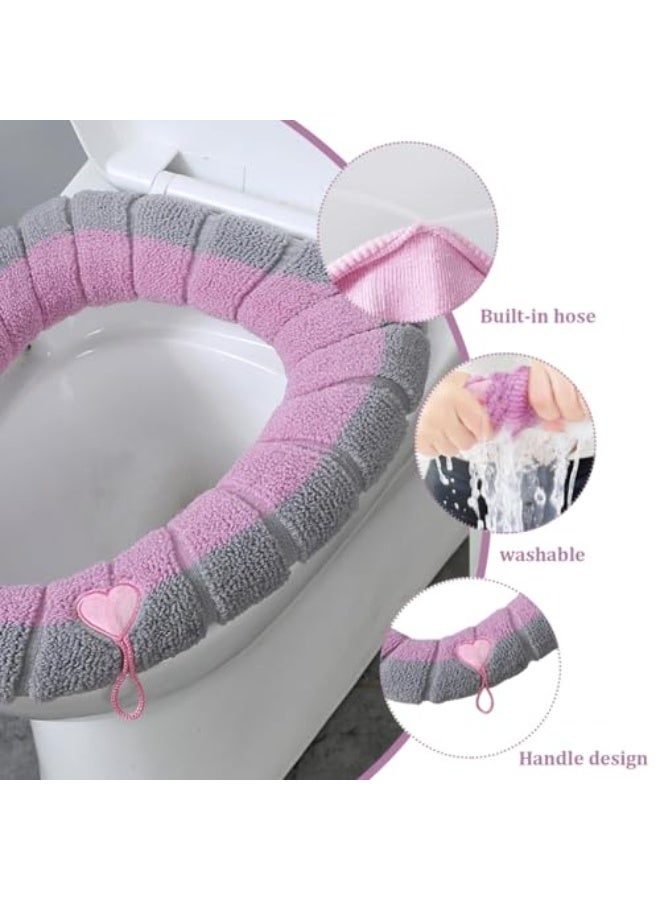 Bathroom Soft Thicker Warmer Stretchable Washable Toilet Seat Cover Pads, Toilet Seat Covers with Handle, Soft and Warm, Stretchable, Washable, Universal Size (Pink) - Image 3